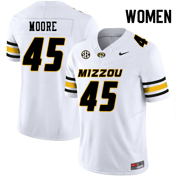 Women #45 Joe Moore Missouri Tigers College Football Jerseys Stitched-White